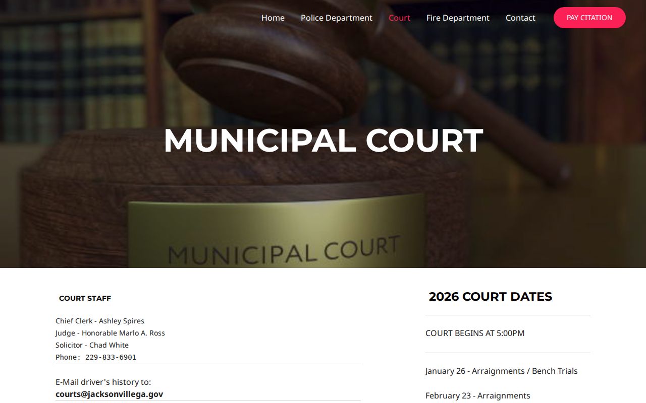 Jacksonville court dates for Telfair County municipal warrant questions
